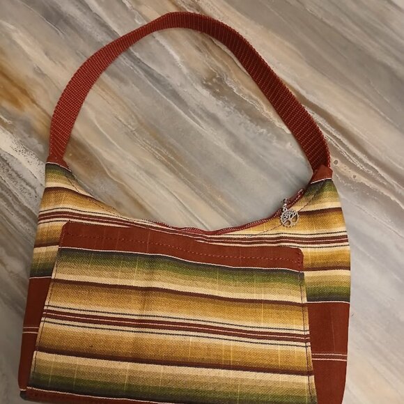 New Western Sarape Top handle Shoulder Bag Purse Wine Green Crescent Baguette - Picture 2 of 6